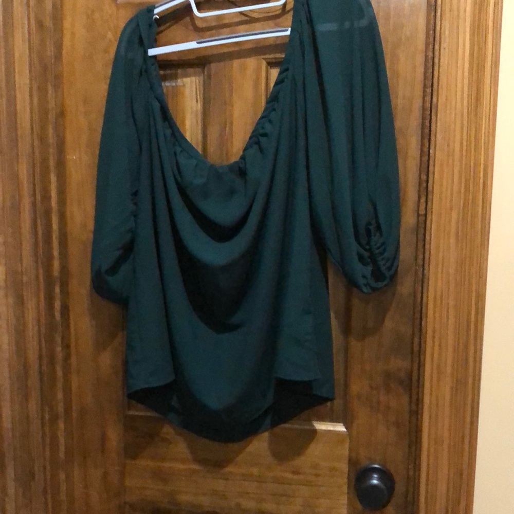 Beautiful Chiffon dark green blouse, three-quarter sleeves